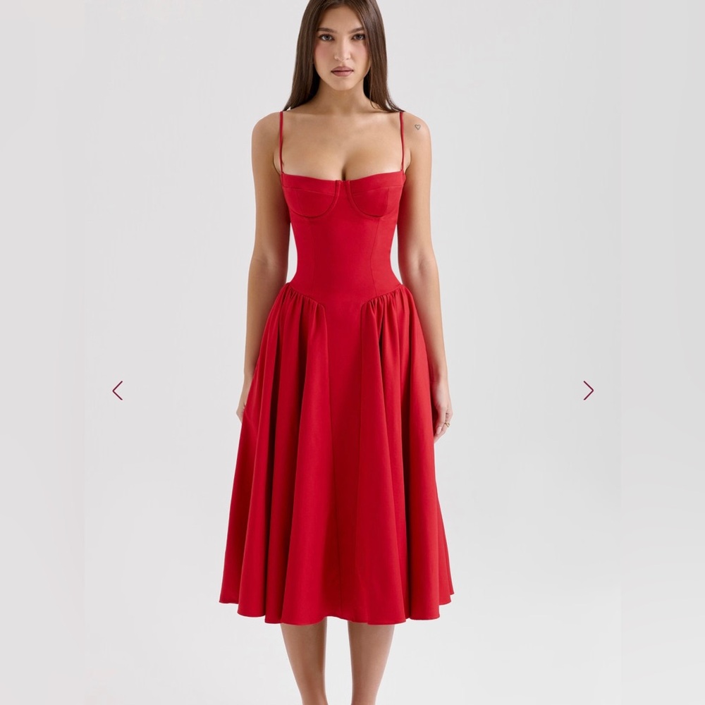 HOUSE OF CB SAMARIA RED MIDI DRESS